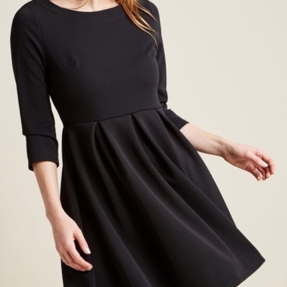 Fervour • Black Pleated Waist Fit and Flare Dress
